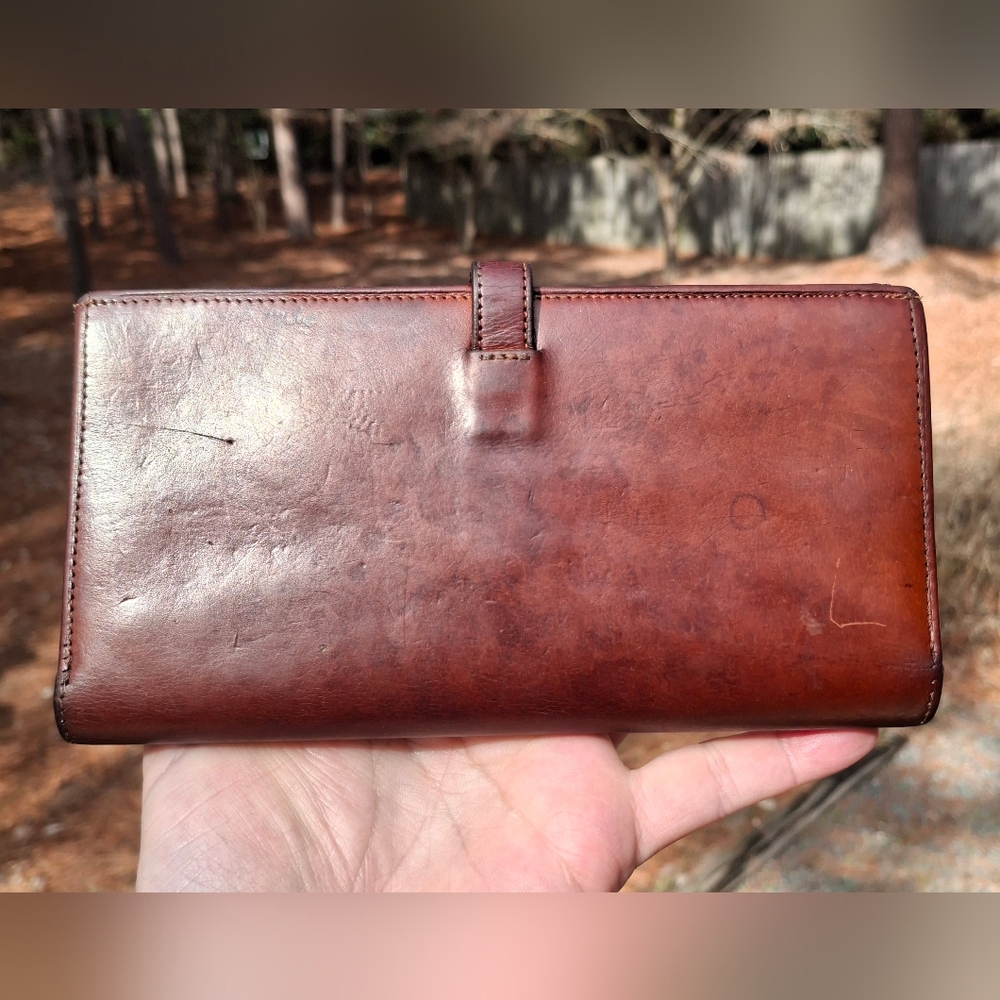 Vintage Coach Rich Brown Water Buffalo Bifold Long Wallet Tab And Loop Closure - Picture 4 of 13